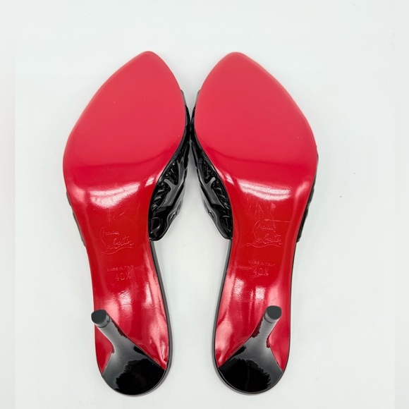 Christian Louboutin Black Patent Leather Petunia Apostropha cutout Mules 40.5 - Picture 8 of 10